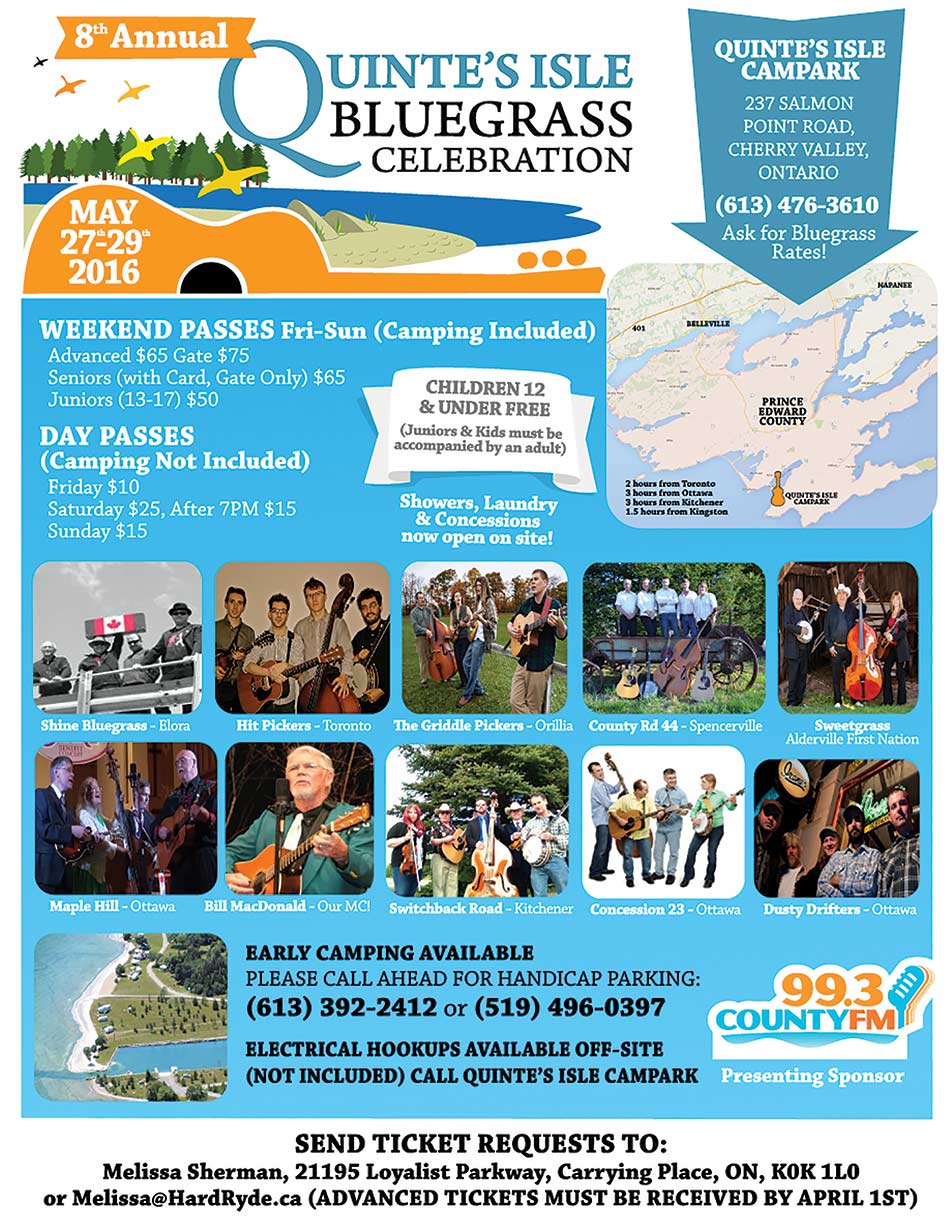 2016 Flyer for Quinte Isle Bluegrass Celebration